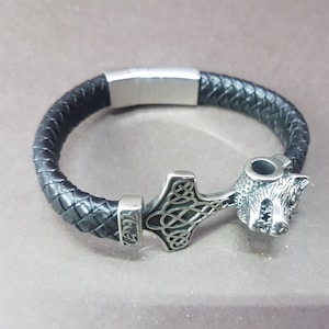 Bracelet Hammer of Thor and Woolf engraved