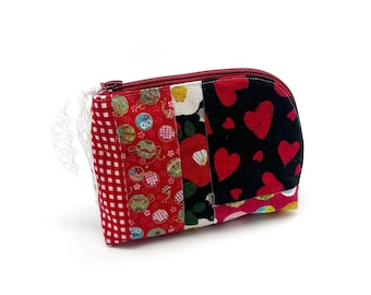 Kawaii Makeup Pouch Cosmetic Pouch Patchwork Zipper Pouch Open Wide Cosmetic Pouch Organizer Travel Pouch Valentine’s Day Gift