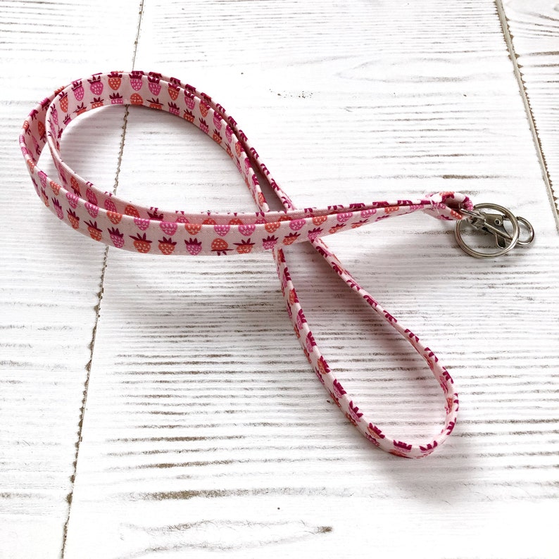 Kawaii Pink Strawberry Lanyard Key Strap Key Holder ID Budge Lanyard Key Lanyard Kay Chain Gift for Her