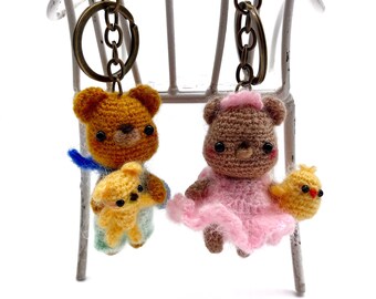 Kawaii Bear Bag Charm Keychain Amigurumi Bear Crochet Teddy Bear Miniature Bear Birthday Gift For Her Mom Gift