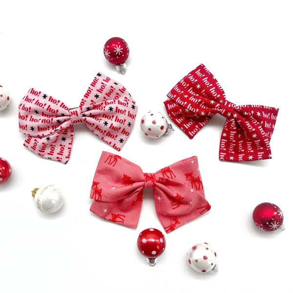 Christmas Hair Bow Barrette Kawaii Pink Red Hair Bow Fabric Hair Clip Christmas Hair Accessories Gift For Her Stocking Stuffer