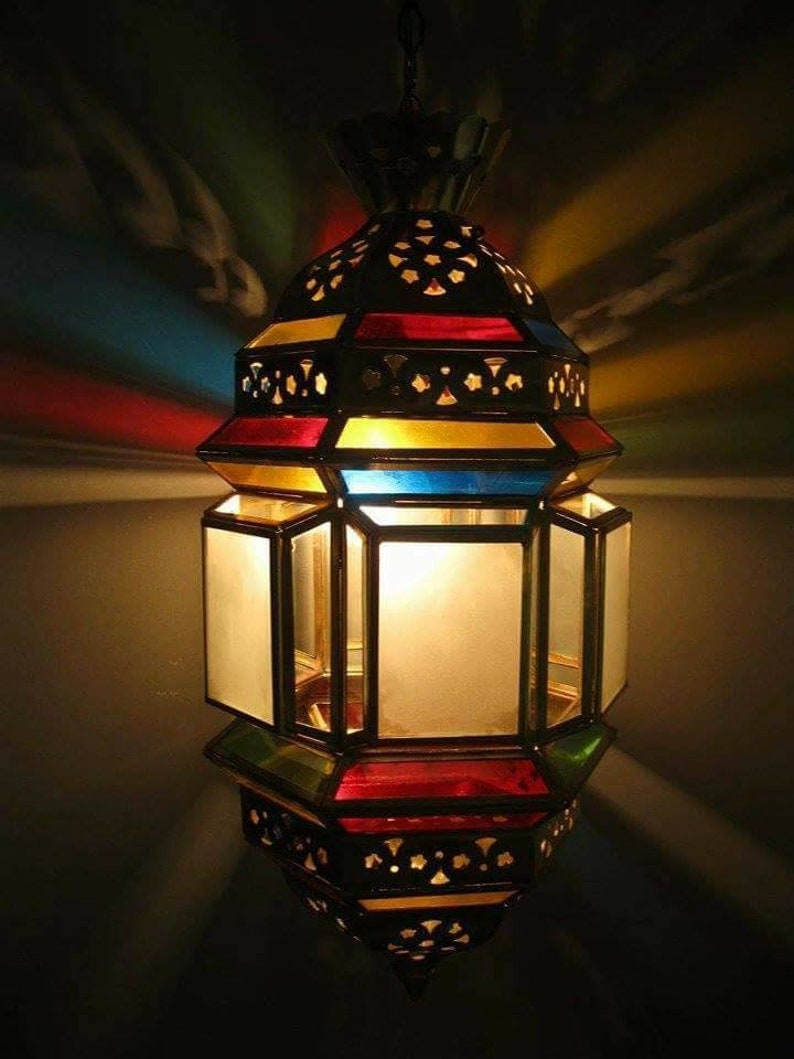 Moroccan Lantern Ceiling Light Fixture Pendant Lamp Hanging Lamps Rustic Chandelier Oriental Lighting Multicolor Glass