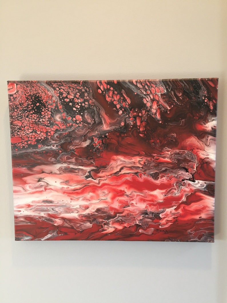 Abstract Original Red Black Wall Art Painting Fiery Home Decor Office Canvas