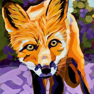 Fox acrylic painting, wild animal painting, colorful animal painting, wall art decor, wall art gift by Barbara LaTorre Art