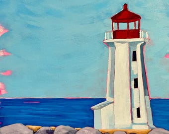 Lighthouse painting, Lighthouse, Ocean lighthouse, acrylic painting, beach decor, home decor, wall art, small painting, colorful lighthouse