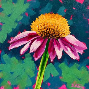 Acrylic Coneflower painting, purple coneflower, floral painting, abstract floral, loose floral painting, acrylic coneflower on canvas,