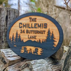 Carved Cedar Address Sign, Rustic Outdoor Estate Entrance