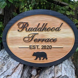 Custom Wood Address Sign: Rustic Bear Cabin Decor