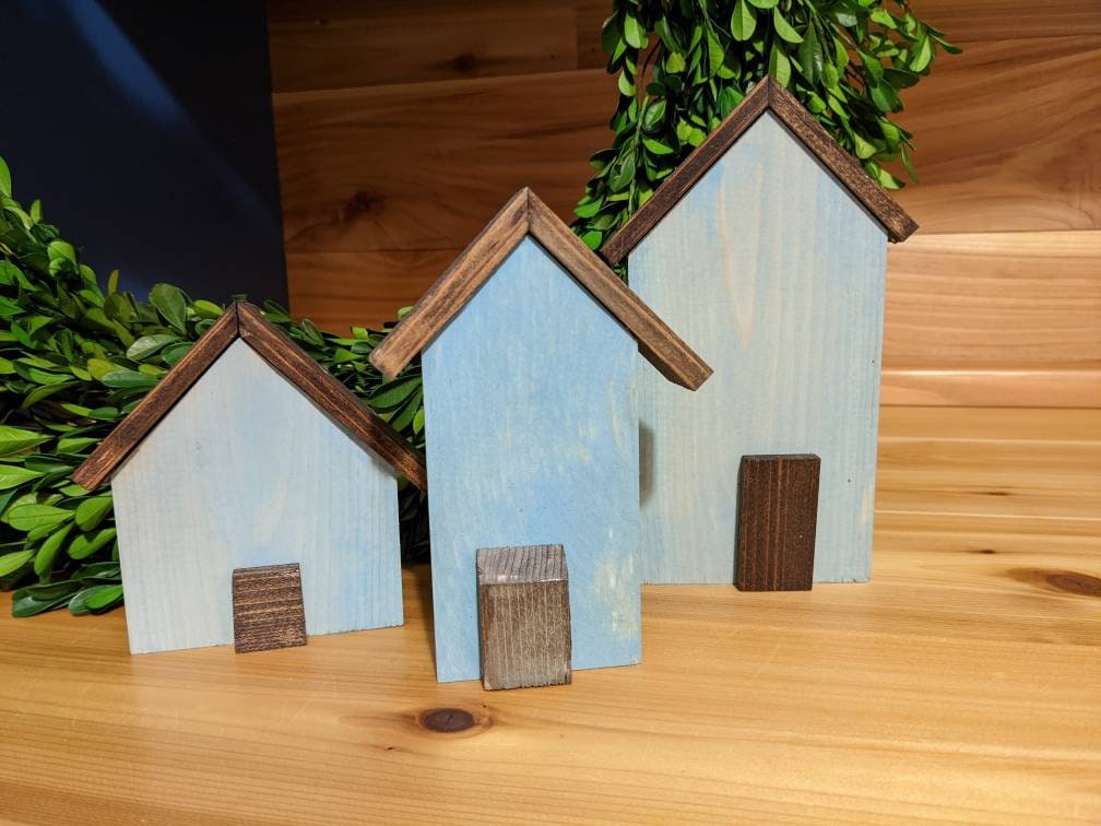 Miniature Wood Block Houses 10 Pieces Fall Diy Tiered Tray Etsy