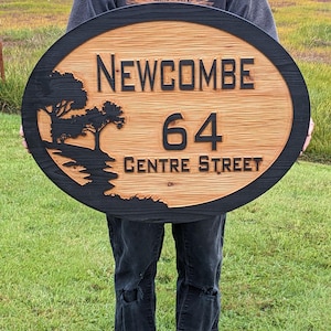 Double sided or Single sided Carved wood address sign Gateway sign