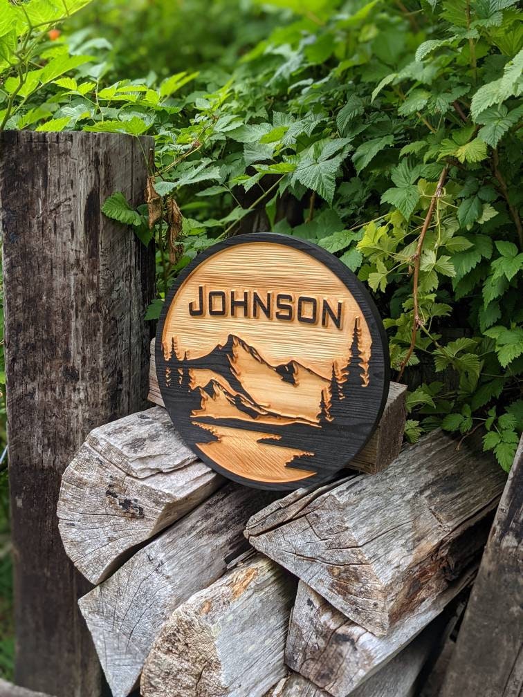 Custom Carved Wood Sign: Rustic Mountain Cabin Address Plaque - Etsy