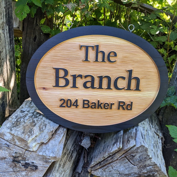 Custom carved cedar sign, last name sign, farmhouse name sign, address sign, rustic wood sign, wedding gift, personalized last name sign,