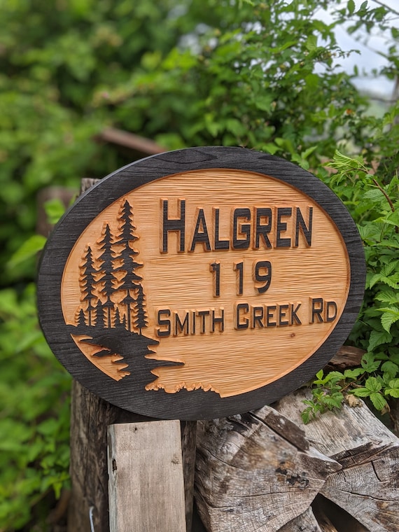 Custom Cabin Sign Carved Address Rustic Tree Outdoor Wood Sign Etsy