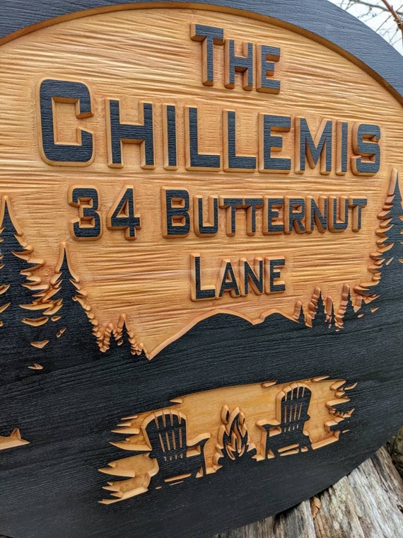 Carved Wood Address Sign: Rustic Family Name Outdoor Decor - Etsy