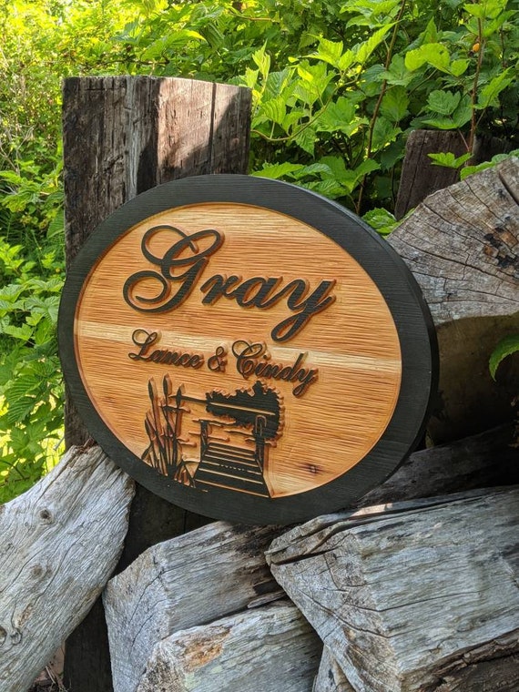 Custom Personalized Carved Name Outdoor Wood Cabin Lake Sign