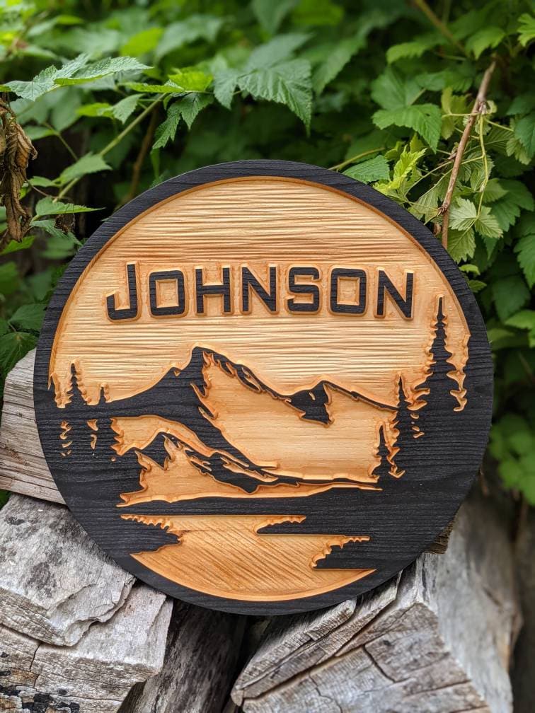 Custom Carved Wood Sign: Rustic Mountain Cabin Address Plaque