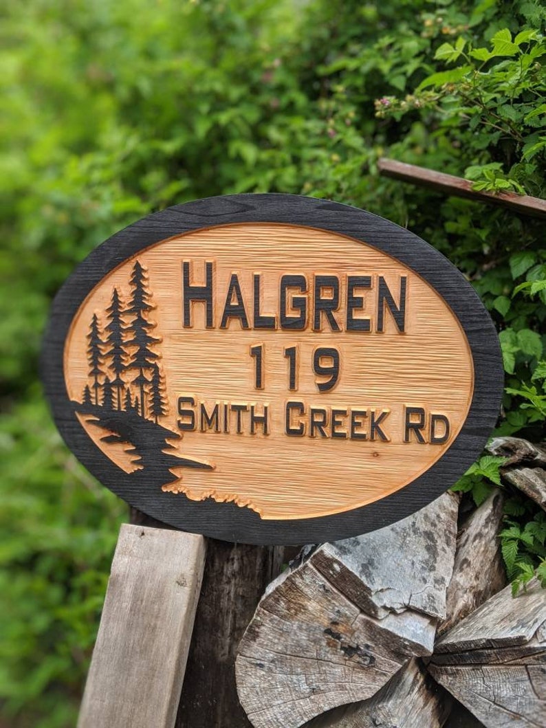 Custom Carved Wood Address Sign: Rustic Cabin Decor - Etsy