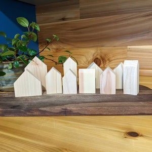 Set of 10 Small wooden houses, miniature houses, diy wood houses, farmhouse tier tray decor, crafts, kids, tiny village, diy village,saltbox