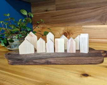 Set of 10 Small wooden houses, miniature houses, diy wood houses, farmhouse tier tray decor, crafts, kids, tiny village, diy village,saltbox