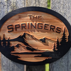 Custom outdoor cedar Wood address, last name sign