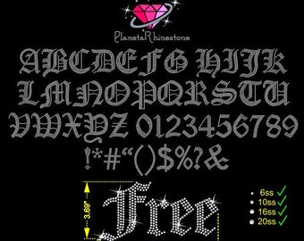 Alfabeto inglés antiguo, altura de 3,6, SVG de diamantes de imitación, EPS, para Cricut y Silhouette Basic, plantilla de diamantes de imitación