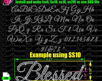 Bgartscript7 Elegant Fancy Script Fonts Alphabet Rhinestone, letters, ttf, svg eps dxf plt cricut silhouette etc, rhinestone template font