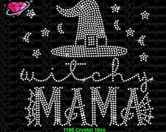Téléchargement numérique Halloween witchy mama strass bling template, chapeau de sorcière téléchargement instantané, modèle, toile d’araignée cricut silhouette