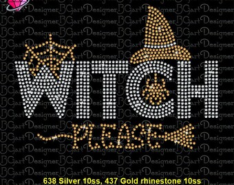 Téléchargement numérique Witch Please strass svg cricut silhouette, spider spiderweb hat broom bling svg, eps, dxf, plt, strass 10ss