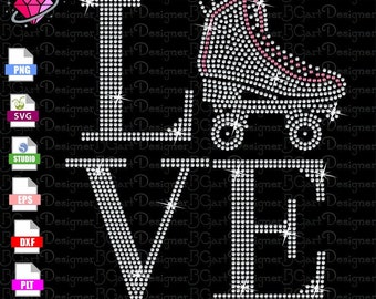 Download love skates roller bling Rhinestone svg, eps, ice skating, for cricut and silhouette,cut file cutting machine, rhinestone template