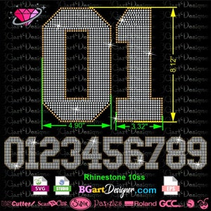Big numbers rhinestone athletic, vector svg cut file, for cricut and silhouette basic, rhinestone template download