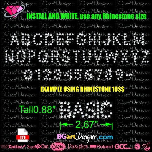 Basic Alphabet Rhinestone, letters, ttf, for cricut and silhouette basic, rhinestone template font