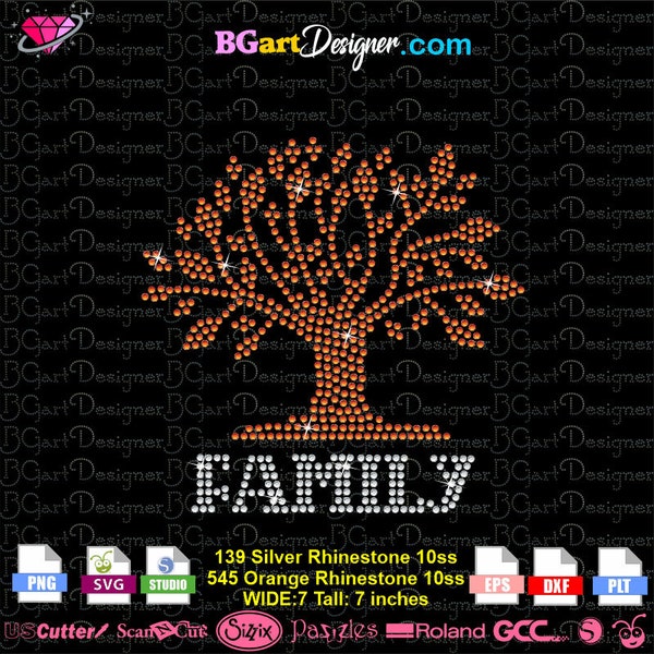 Family reunion day tree rhinestone download svg cricut silhouette, eps dxf plt png files, celebrating heartbeat bling digital template