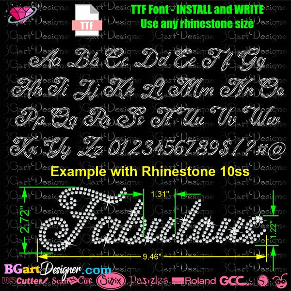 Elegante 2 Fancy/Script Schriften Alphabet Strass, Buchstaben, ttf, für Cricut Silhouette und mehr, Strass Schablone Schriftart