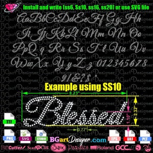 Fuentes elegantes y sofisticadas de Bgartscript7 con alfabeto de diamantes de imitación, letras, ttf, SVG, EPS, DXF, PLT, Cricut, silueta, etc., plantilla de fuente de diamantes de imitación