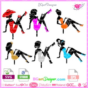 Sitzende Girl Cake Topper svg, Vektor Schneidedatei für Schneidemaschinen, EPS, Silhouette Cameo, Cricut. sofort download