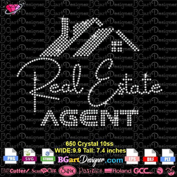 Instant download Real estate agent sparkle rhinestone 10ss template svg, dxf, plt, png mockup, sold house silhouette cricut file, diy bling