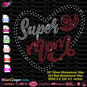 Super mamá, día de la madre bling Rhinestone svg, eps, citas, para cricut y silueta, plantilla de pedrería