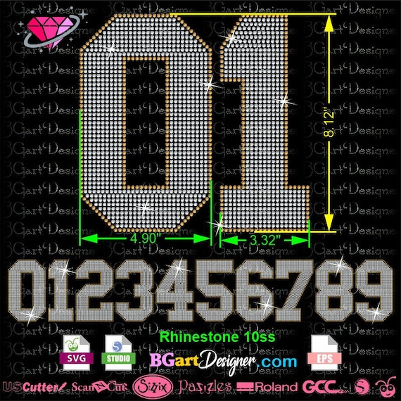 Big numbers rhinestone athletic vector svg cut file for Etsy