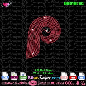 Medium Philly P Baseball rhinestone download svg cricut silhouette, eps dxf plt png files, Philadelphia bling digital rhinestone template