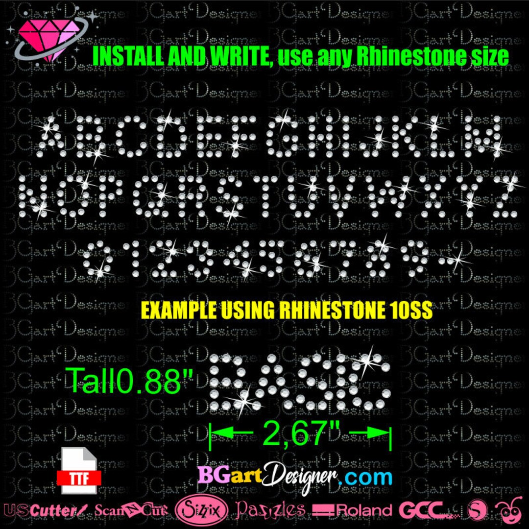 Giant Rhinestone Letters Basic Alphabet Rhinestone, Letters, Ttf, for Cricut and Silhouette ...