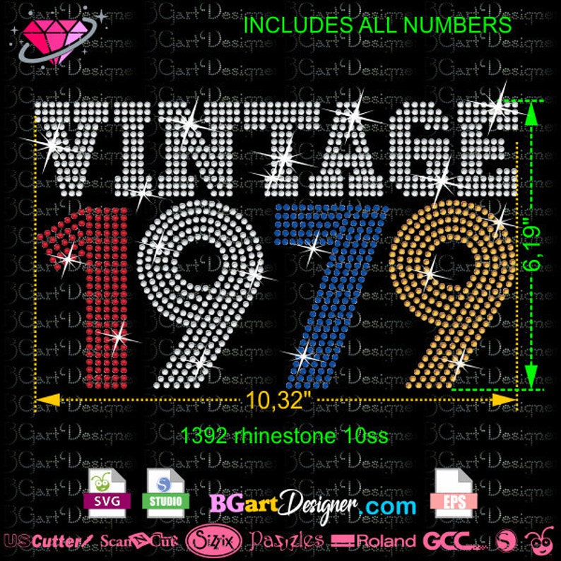 Download 40 th Birthday vintage rhinestone SVG included all numbers ...