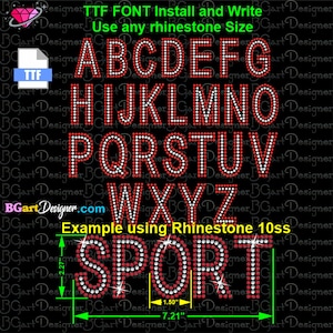 BGART11 Fonts Alphabet Rhinestone, bling letters, ttf, for cricut and silhouette basic, rhinestone template font