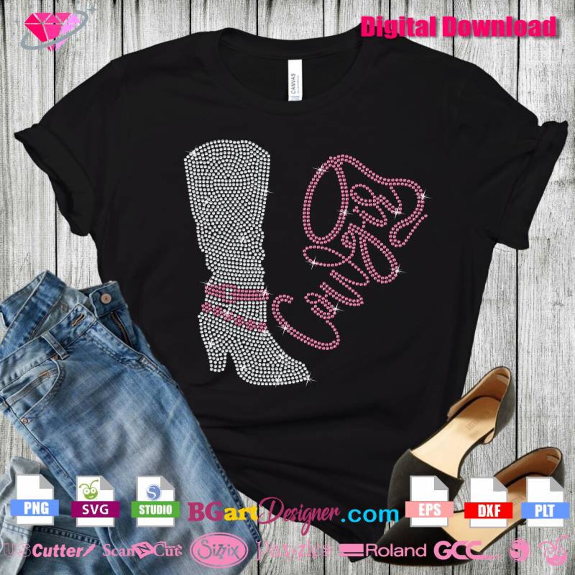 Country Rhinestone Patterns Download SVG Digital Rhinestone Template Country Cowgirl Boots ...