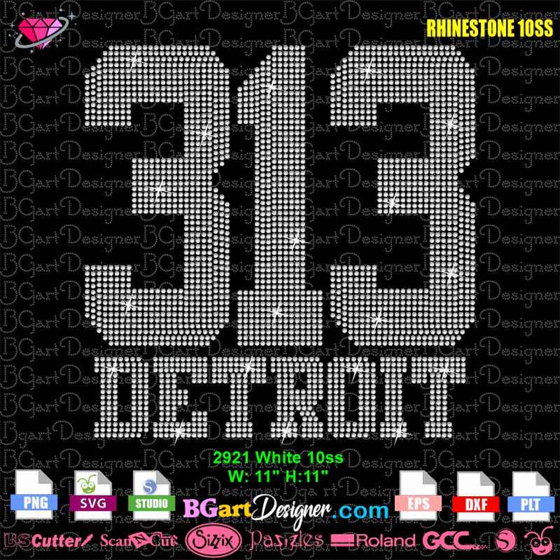 Rhinestone Template 313 Detroit SVG PLT, Detroit Area Code Bling Design ...