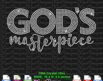 Download SVG digital rhinestone template God masterpiece, silhouette bling cricut, sparkle DIY iron on transfer embellishment