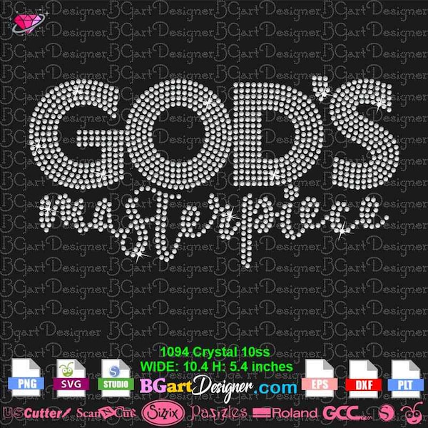 Download SVG digital rhinestone template God masterpiece, silhouette bling cricut, sparkle DIY iron on transfer embellishment