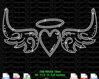 Download Angel heart wings halo SVG digital rhinestone template, in loving memory silhouette bling cricut DIY iron on transfer embellishment