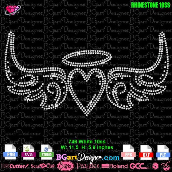 Download Angel heart wings halo SVG digital rhinestone template, in loving memory silhouette bling cricut DIY iron on transfer embellishment