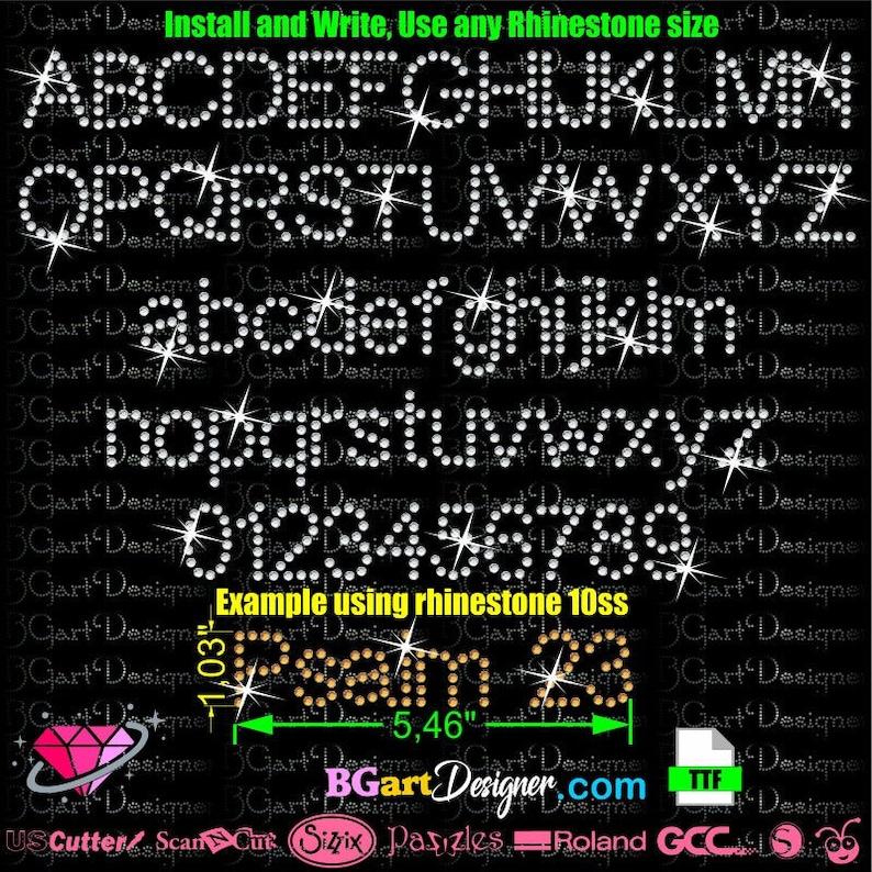 Basic font Alphabet Rhinestone, letters, ttf, for cricut and silhouette basic, rhinestone template font image 1