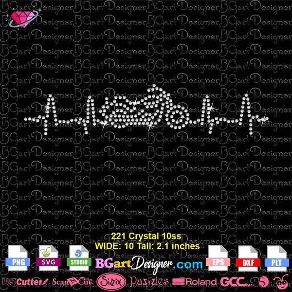 Motorcycle Heartbeat Download SVG digital rhinestone template, dirt bike silhouette bling cricut, DIY iron on transfer for t-shirt business